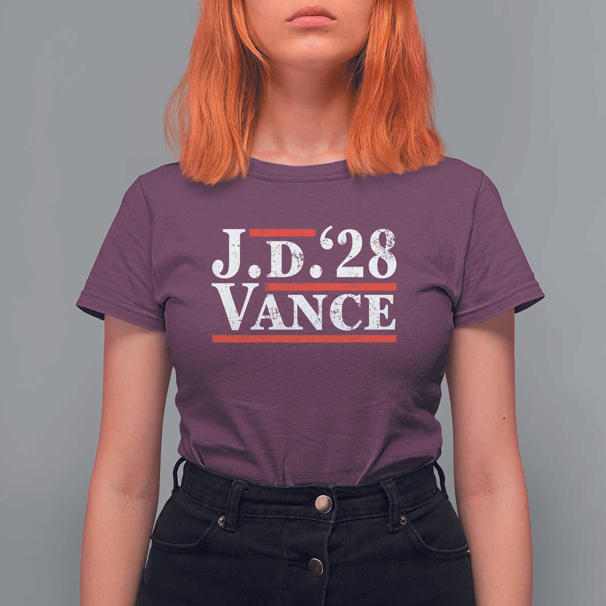 J.D Vance'28 T Shirt For Women US Presidential Election Vintage Stripes - Wonder Print Shop