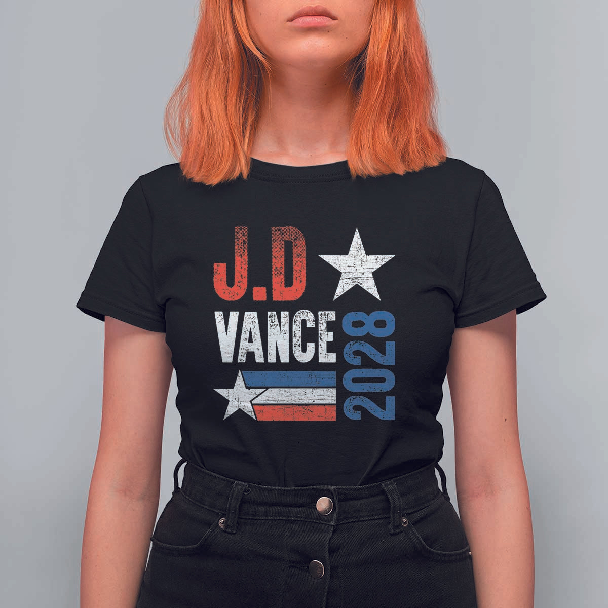 J.D Vance 2028 T Shirt For Women Vintage US Presidential Election Star - Wonder Print Shop