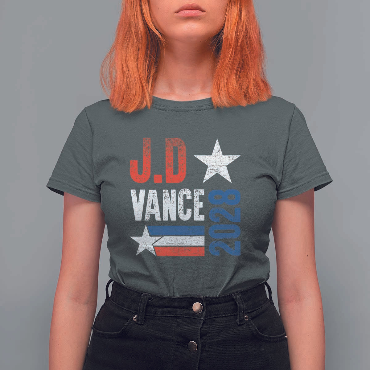J.D Vance 2028 T Shirt For Women Vintage US Presidential Election Star - Wonder Print Shop