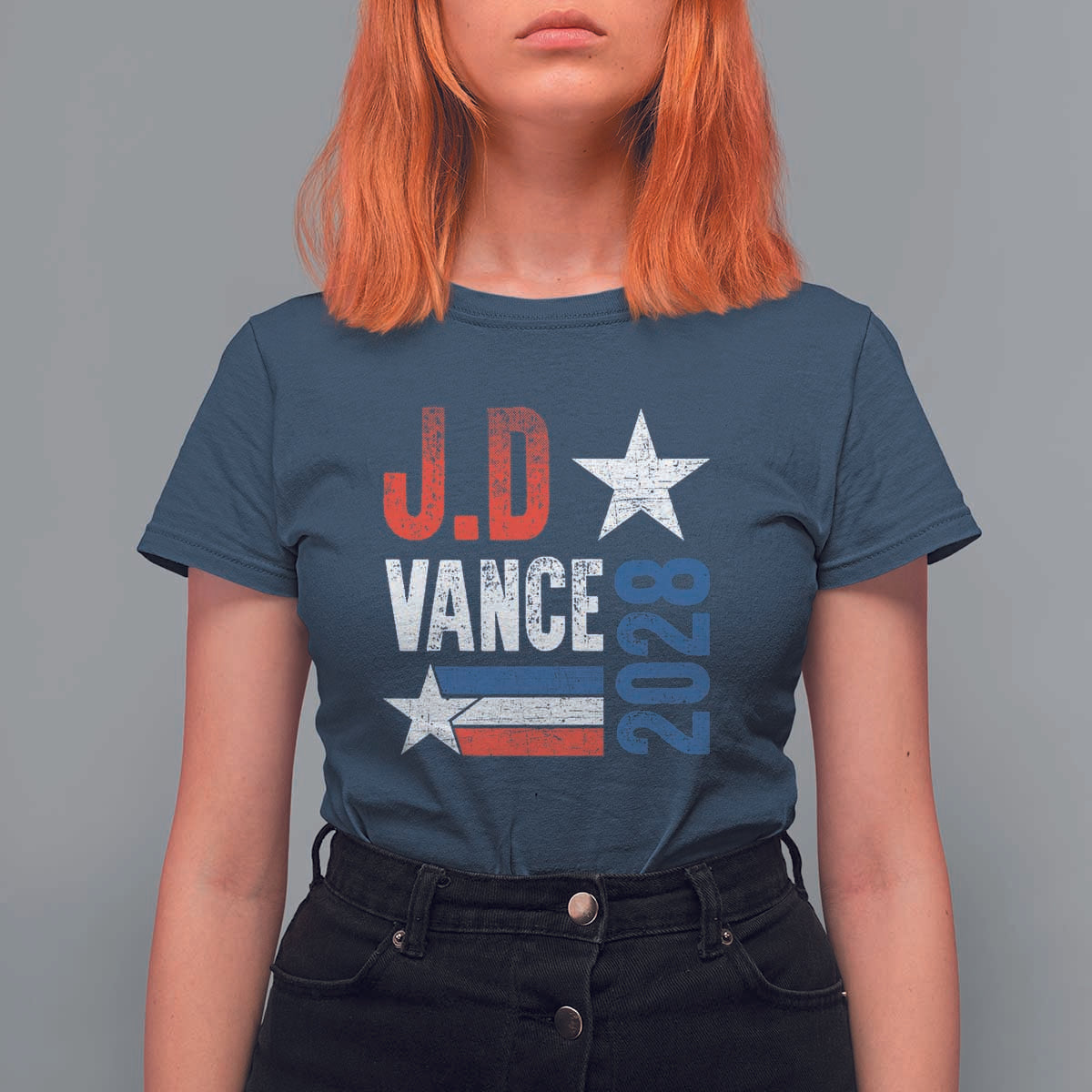 J.D Vance 2028 T Shirt For Women Vintage US Presidential Election Star - Wonder Print Shop