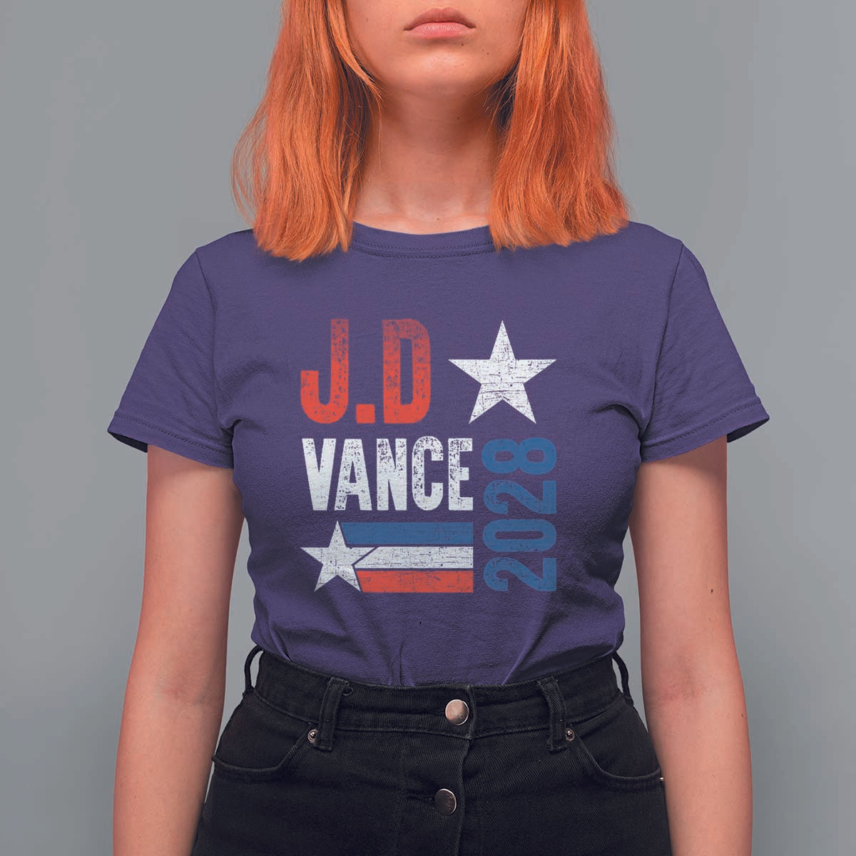 J.D Vance 2028 T Shirt For Women Vintage US Presidential Election Star - Wonder Print Shop