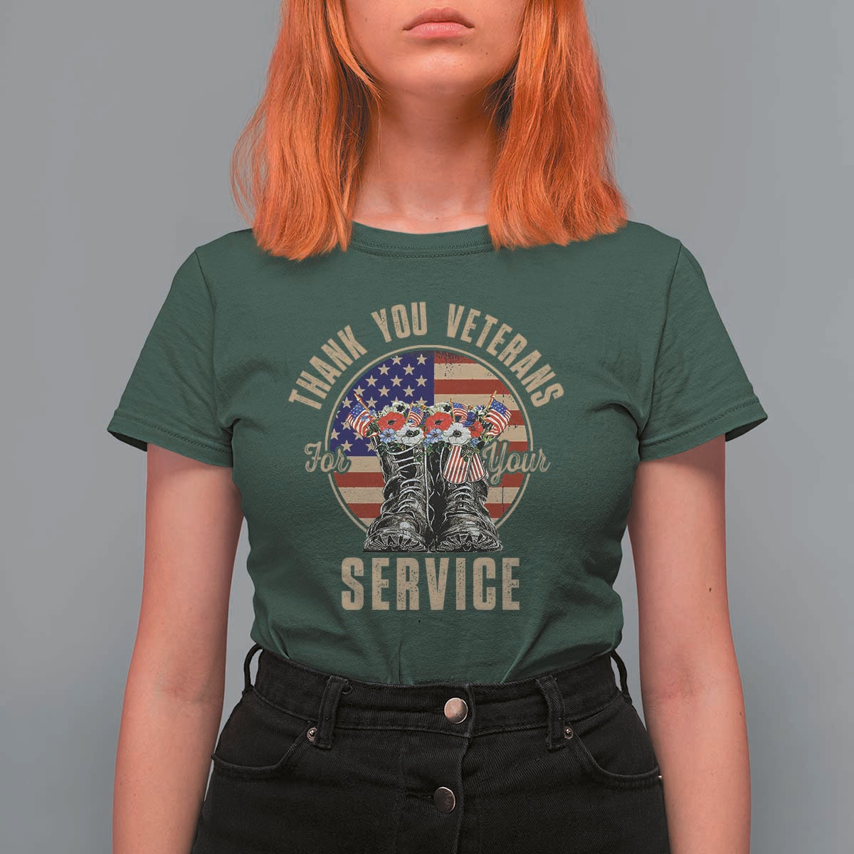 Veterans T Shirt For Women Thank You Veterans For Your Service American Flag Combat Shoes - Wonder Print Shop