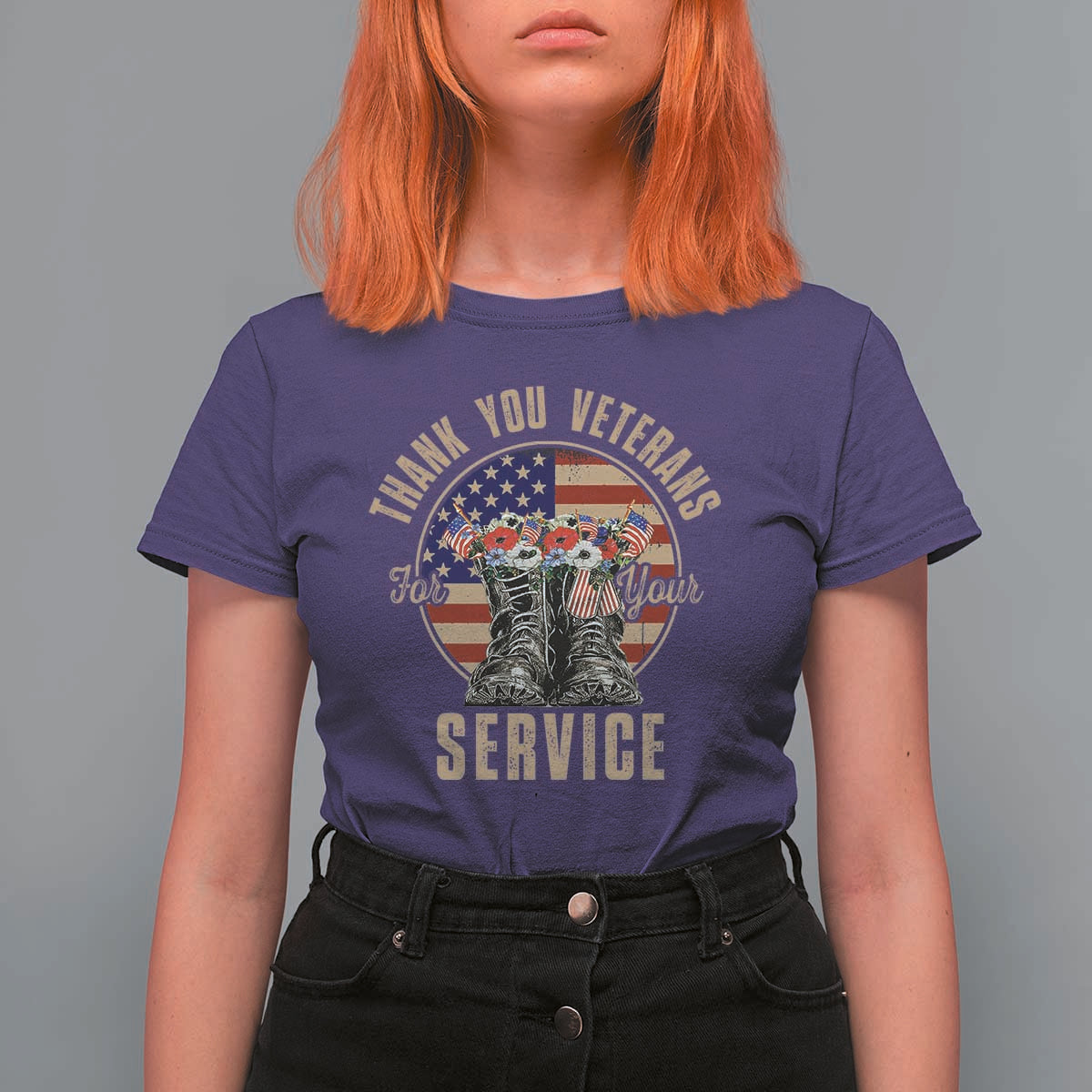 Veterans T Shirt For Women Thank You Veterans For Your Service American Flag Combat Shoes - Wonder Print Shop