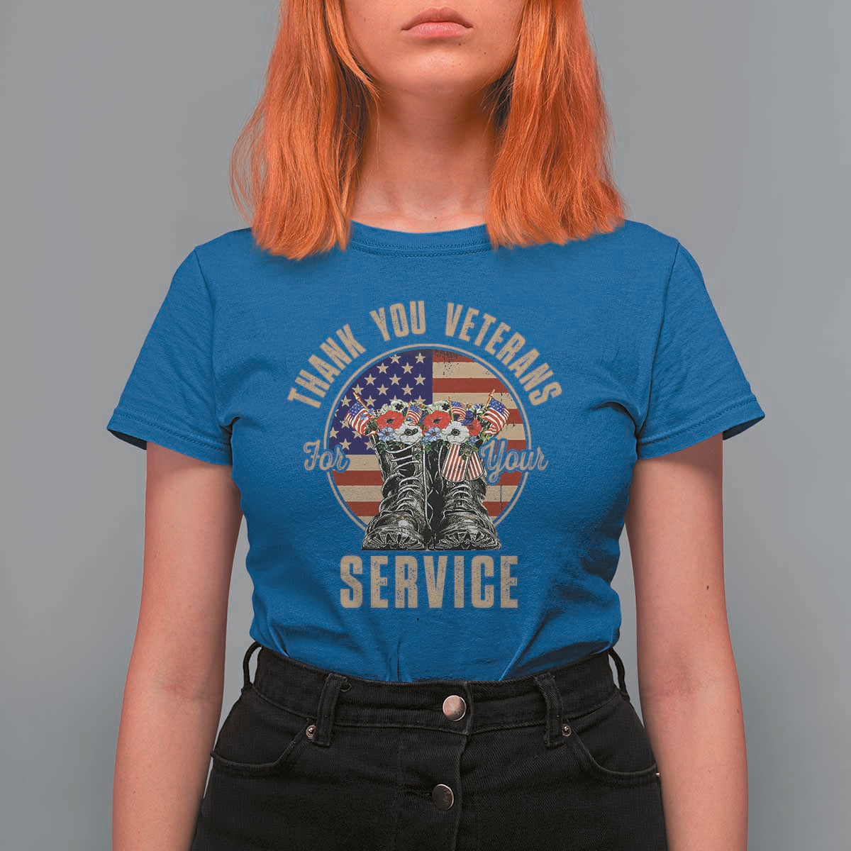 Veterans T Shirt For Women Thank You Veterans For Your Service American Flag Combat Shoes - Wonder Print Shop