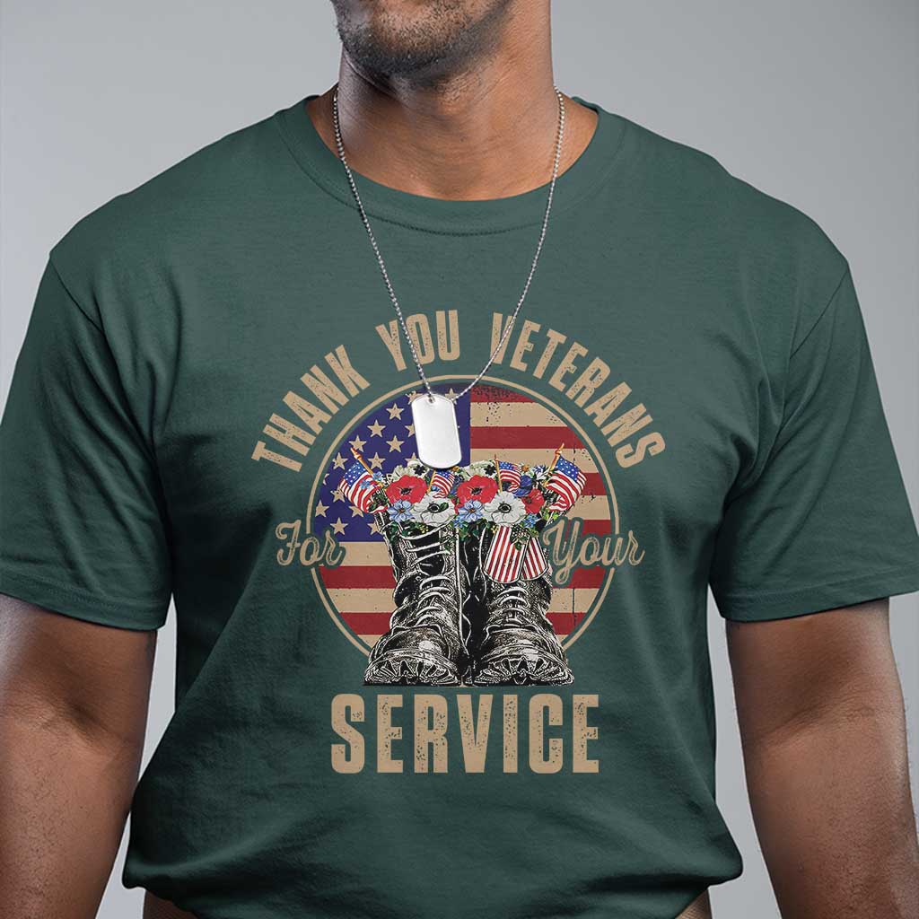 Veterans T Shirt Thank You Veterans For Your Service American Flag Combat Shoes - Wonder Print Shop