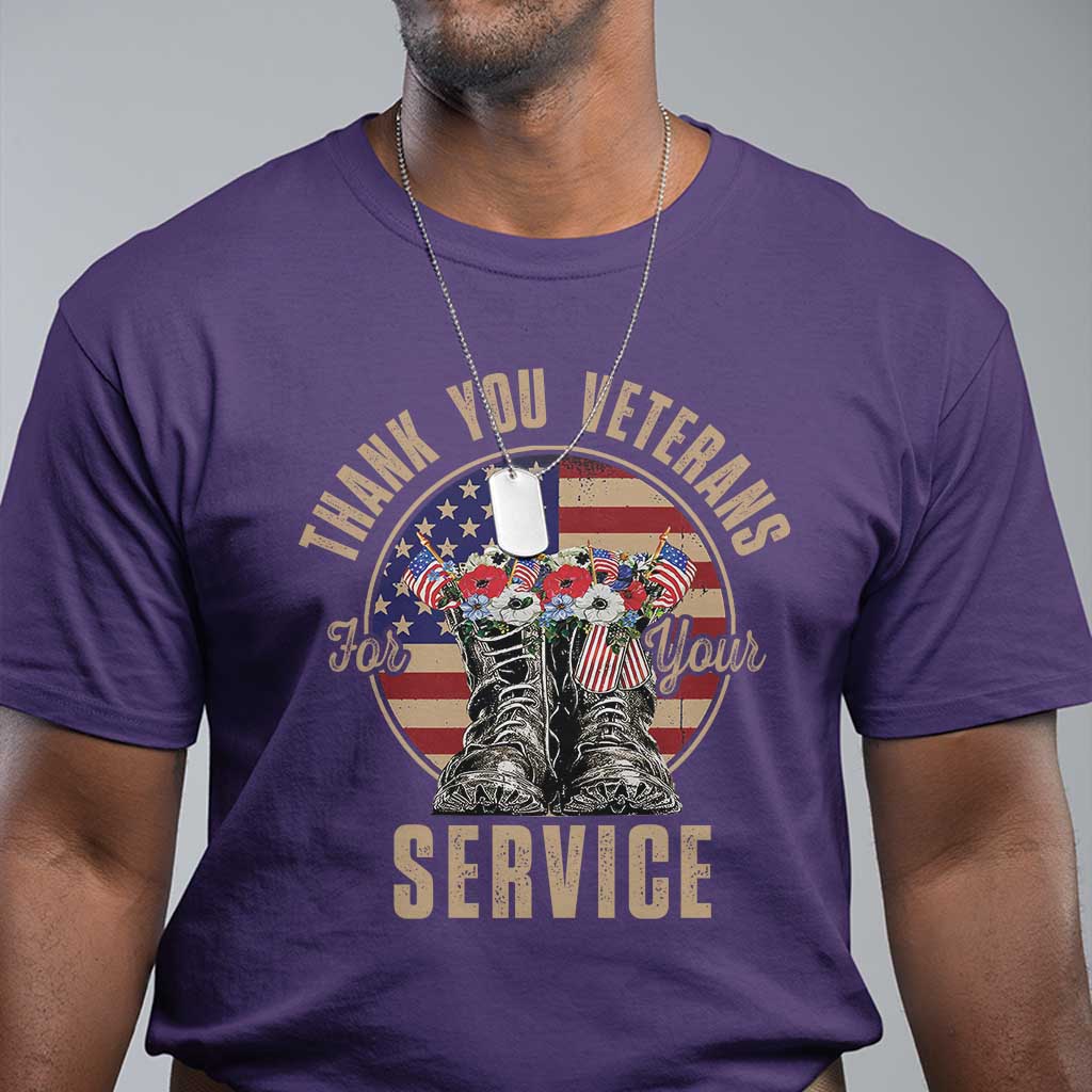 Veterans T Shirt Thank You Veterans For Your Service American Flag Combat Shoes - Wonder Print Shop