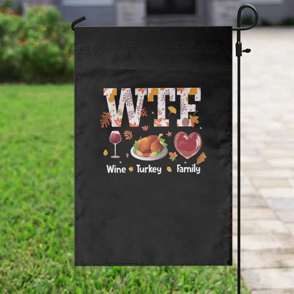 Thanksgiving Garden Flag WTF Wine Turkey Family Autumn Season Leaves - Wonder Print Shop