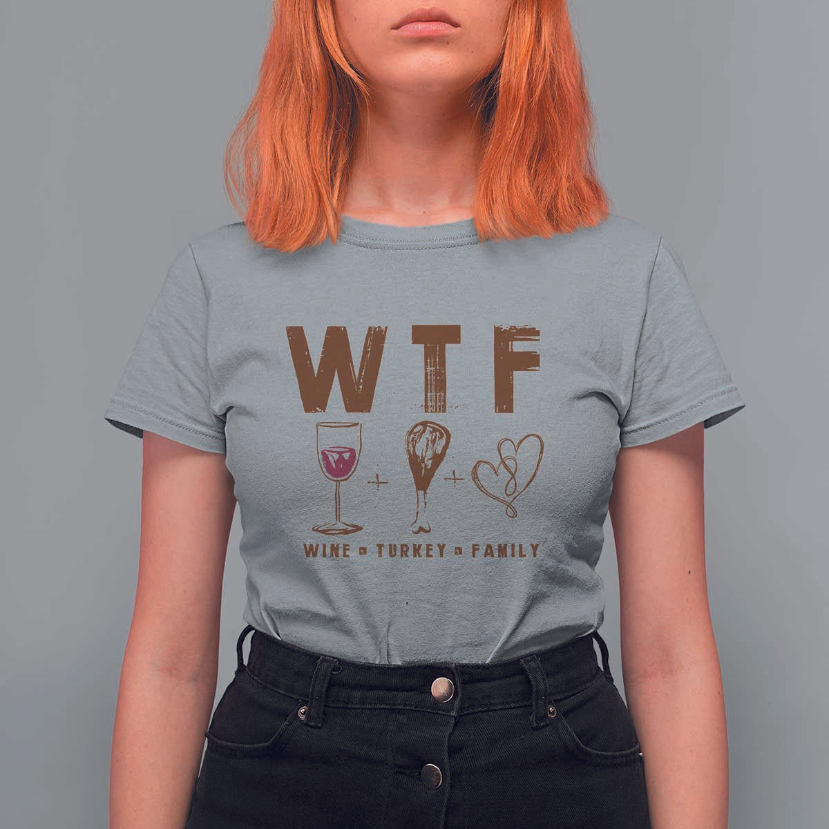 Thanksgiving T Shirt For Women WTF Wine Turkey Family Autumn Season - Wonder Print Shop