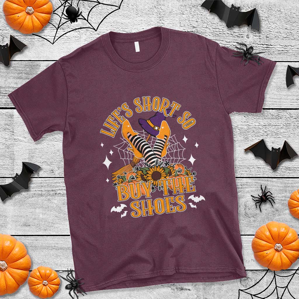 Halloween Witches T Shirt Life's Short So Buy The Shoes Spider Web Fall Season - Wonder Print Shop