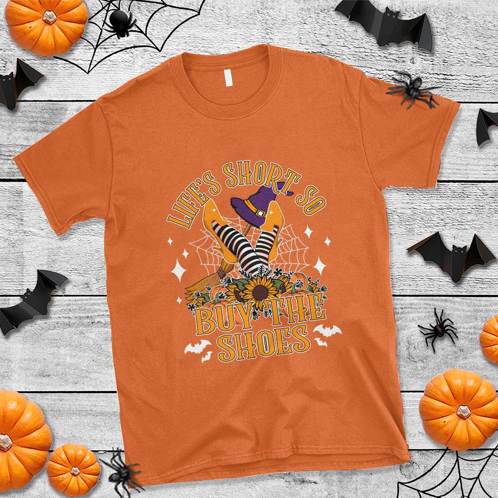 Halloween Witches T Shirt Life's Short So Buy The Shoes Spider Web Fall Season - Wonder Print Shop