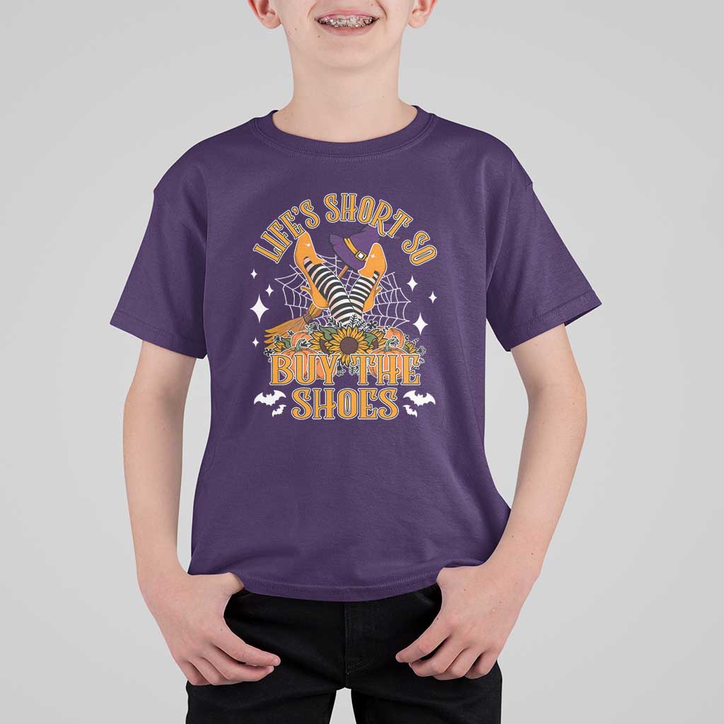 Halloween Witches T Shirt For Kid Life's Short So Buy The Shoes Spider Web Fall Season - Wonder Print Shop