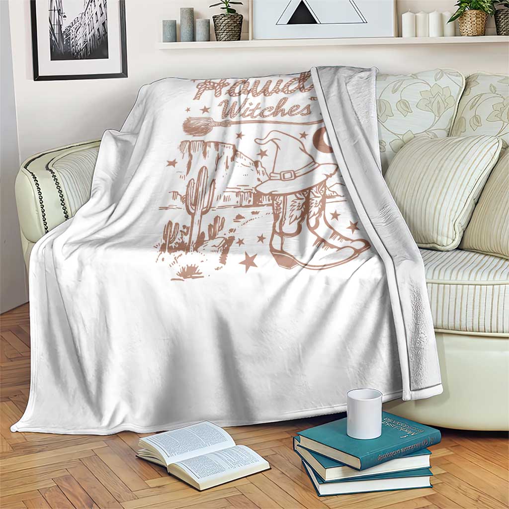Halloween Cowgirl Throw Blanket Howdy Witches Retro Cowboy Boots Witch Hat Broom - Wonder Print Shop