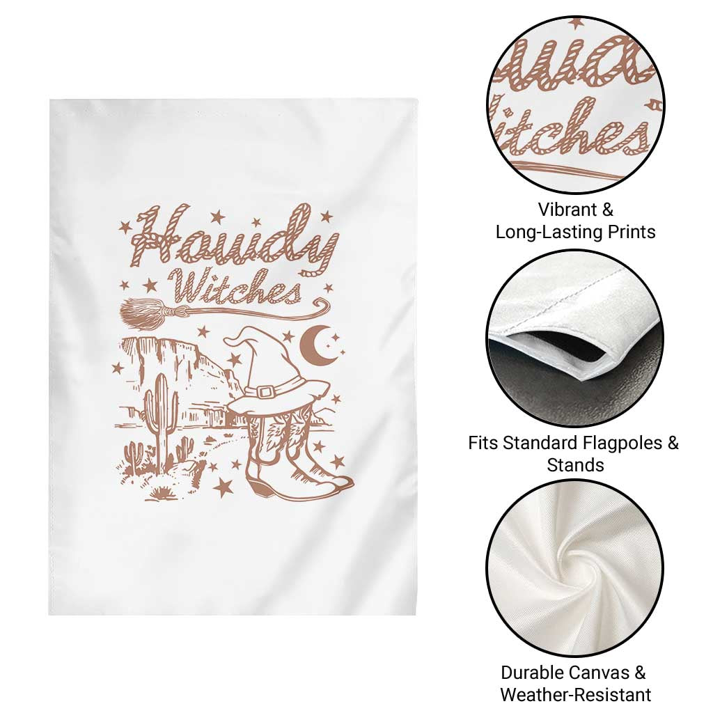 Halloween Cowgirl Garden Flag Howdy Witches Retro Cowboy Boots Witch Hat Broom - Wonder Print Shop