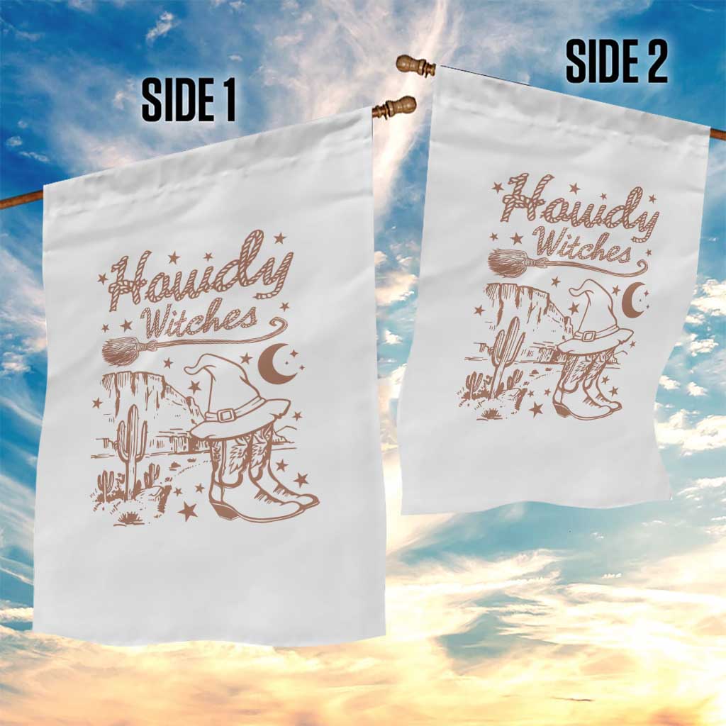 Halloween Cowgirl Garden Flag Howdy Witches Retro Cowboy Boots Witch Hat Broom - Wonder Print Shop