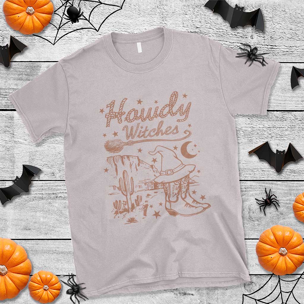 Halloween Cowgirl T Shirt Howdy Witches Retro Cowboy Boots Witch Hat Broom - Wonder Print Shop