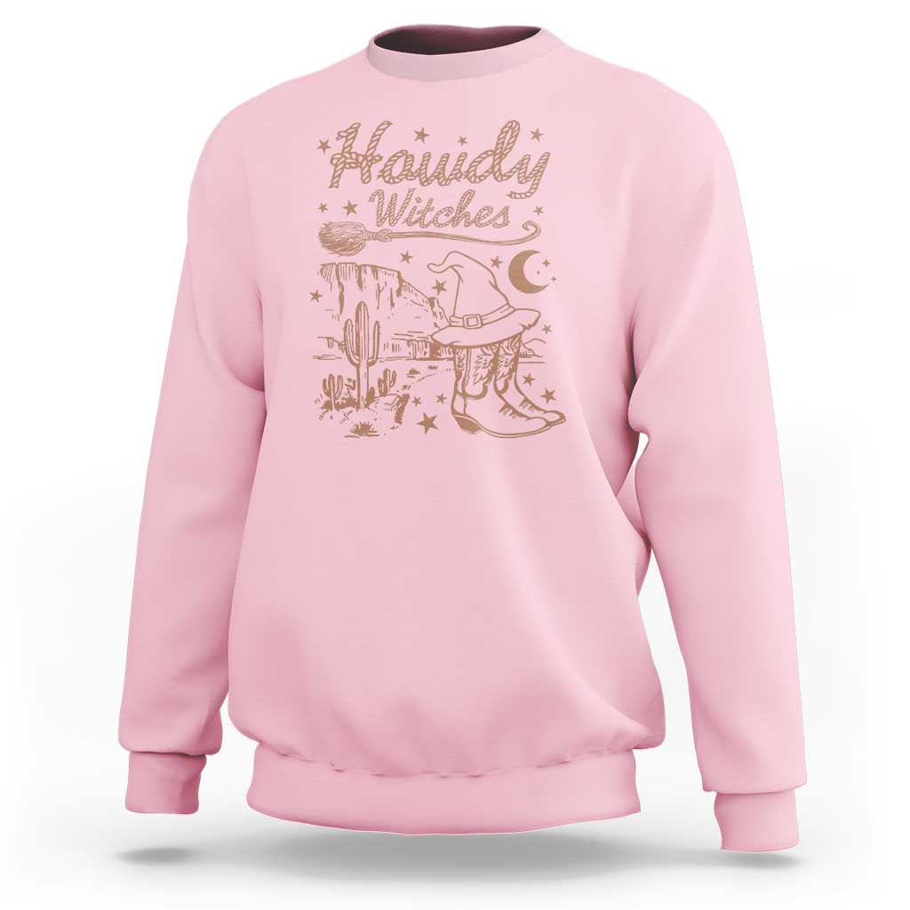 Halloween Cowgirl Sweatshirt Howdy Witches Retro Cowboy Boots Witch Hat Broom - Wonder Print Shop