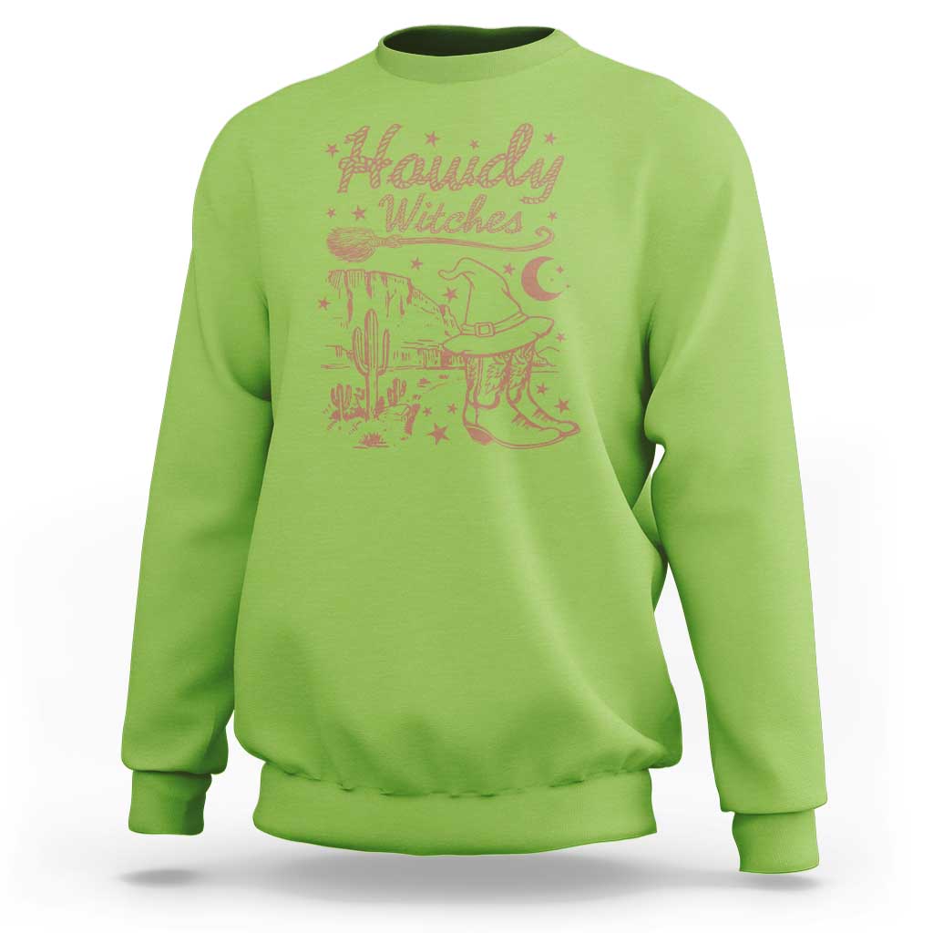 Halloween Cowgirl Sweatshirt Howdy Witches Retro Cowboy Boots Witch Hat Broom - Wonder Print Shop