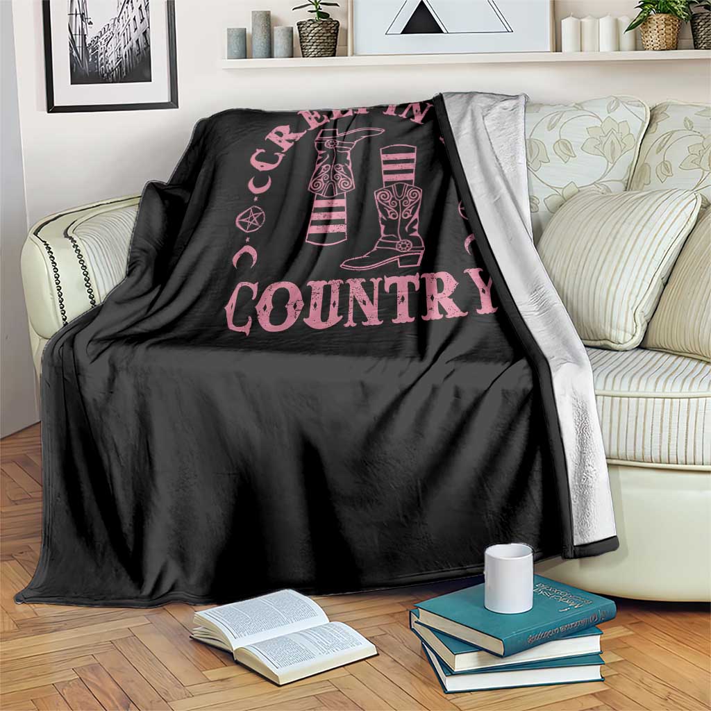 Halloween Cowgirl Throw Blanket Creepin It Country Cowboy Boots Witch Socks Pentagram - Wonder Print Shop