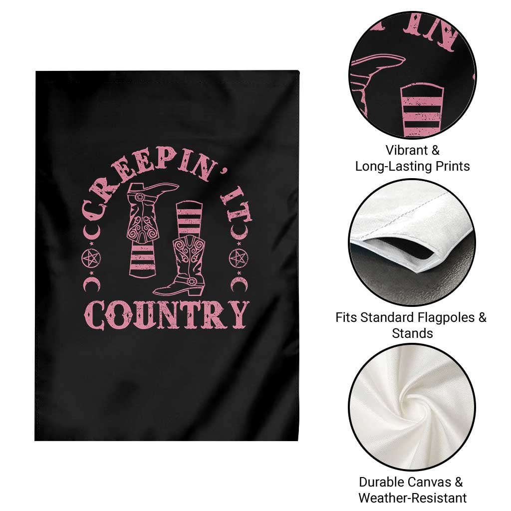 Halloween Cowgirl Garden Flag Creepin It Country Cowboy Boots Witch Socks Pentagram - Wonder Print Shop