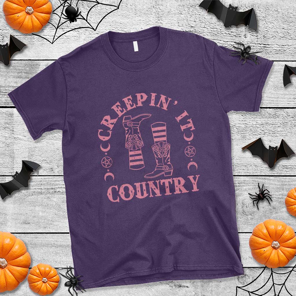 Halloween Cowgirl T Shirt Creepin It Country Cowboy Boots Witch Socks Pentagram - Wonder Print Shop