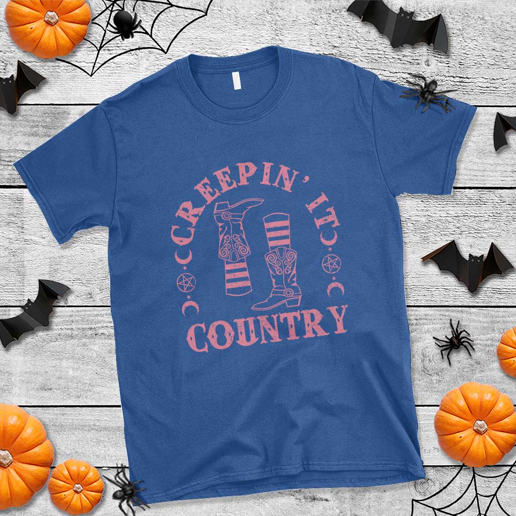 Halloween Cowgirl T Shirt Creepin It Country Cowboy Boots Witch Socks Pentagram - Wonder Print Shop