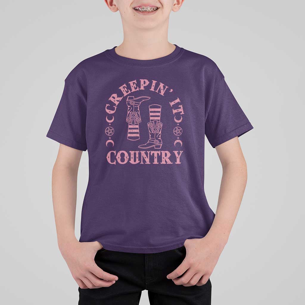 Halloween Cowgirl T Shirt For Kid Creepin It Country Cowboy Boots Witch Socks Pentagram - Wonder Print Shop