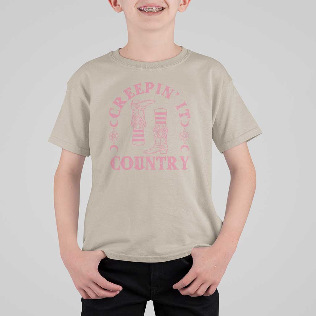 Halloween Cowgirl T Shirt For Kid Creepin It Country Cowboy Boots Witch Socks Pentagram - Wonder Print Shop