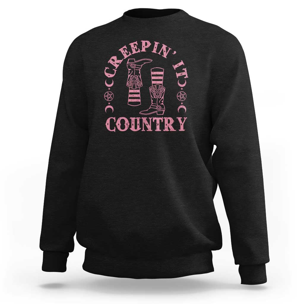 Halloween Cowgirl Sweatshirt Creepin It Country Cowboy Boots Witch Socks Pentagram - Wonder Print Shop