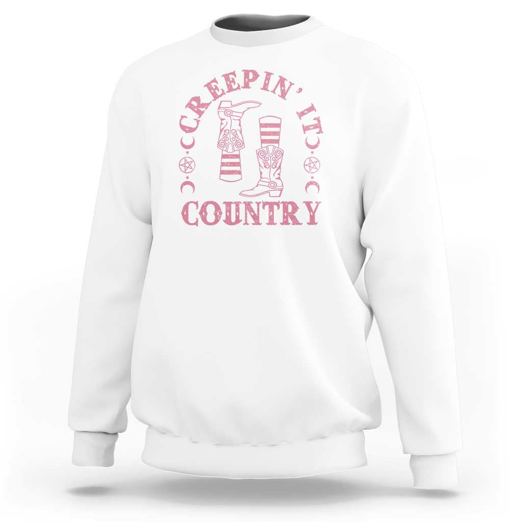 Halloween Cowgirl Sweatshirt Creepin It Country Cowboy Boots Witch Socks Pentagram - Wonder Print Shop