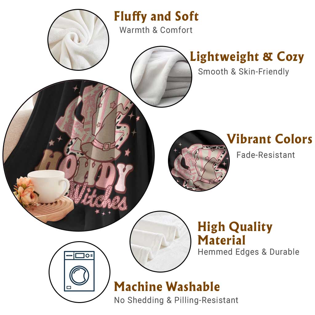 Halloween Cowgirl Throw Blanket Howdy Witches Cowboy Boots Witch Hat Thunder - Wonder Print Shop