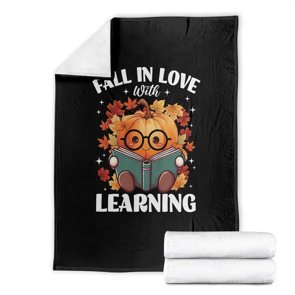 Funny Teacher Throw Blanket Fall In Love With Learning Autumn Pumpkin Reading Thanksgiving Pumpkin - Wonder Print Shop