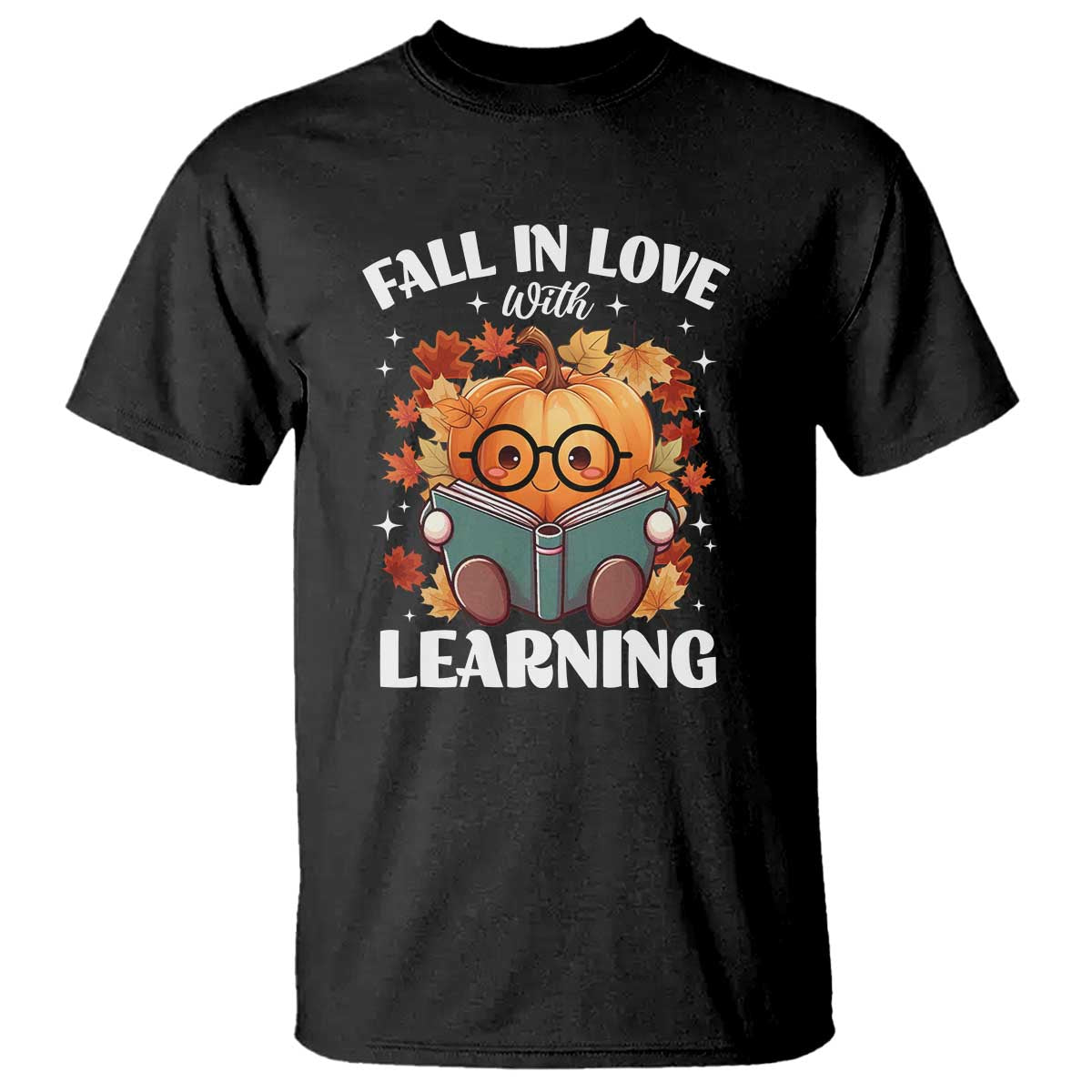 Funny Teacher T Shirt Fall In Love With Learning Autumn Pumpkin Reading Thanksgiving Pumpkin - Wonder Print Shop