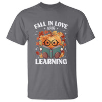Funny Teacher T Shirt Fall In Love With Learning Autumn Pumpkin Reading Thanksgiving Pumpkin - Wonder Print Shop