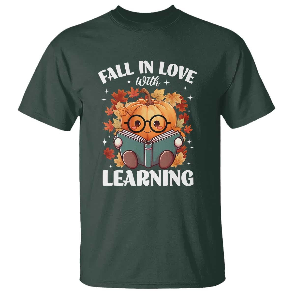 Funny Teacher T Shirt Fall In Love With Learning Autumn Pumpkin Reading Thanksgiving Pumpkin - Wonder Print Shop