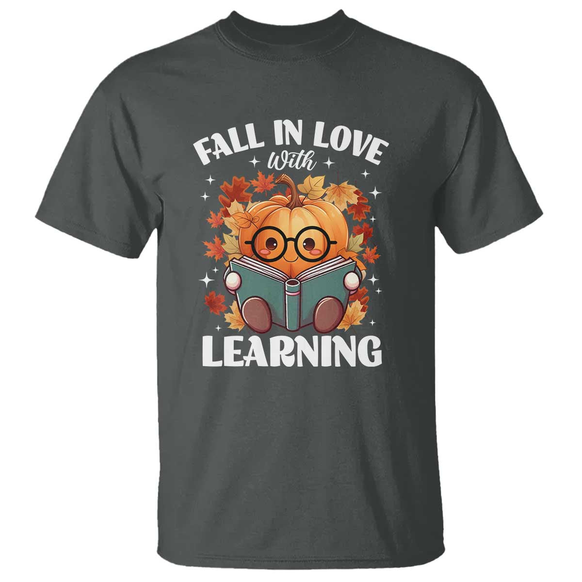 Funny Teacher T Shirt Fall In Love With Learning Autumn Pumpkin Reading Thanksgiving Pumpkin - Wonder Print Shop