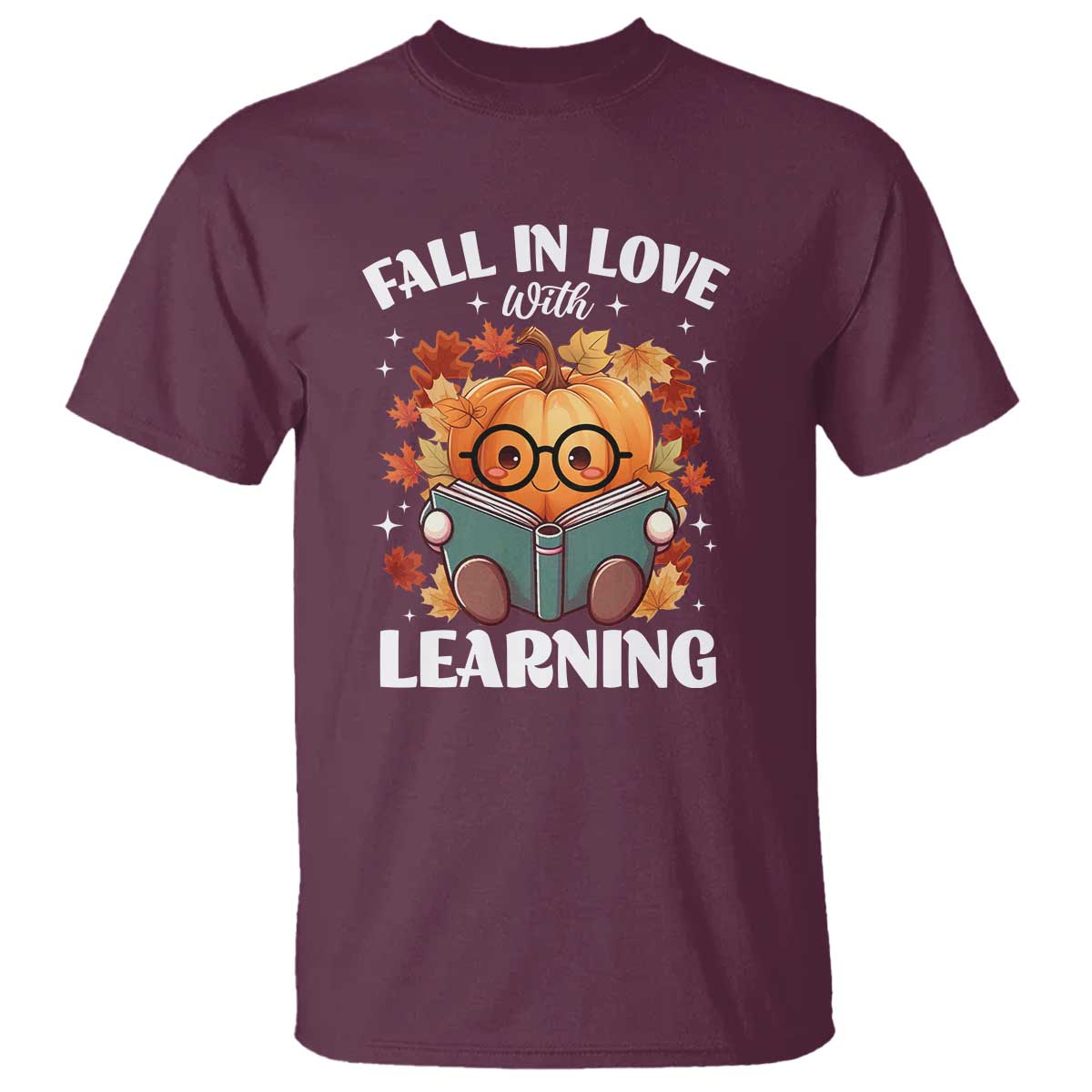 Funny Teacher T Shirt Fall In Love With Learning Autumn Pumpkin Reading Thanksgiving Pumpkin - Wonder Print Shop