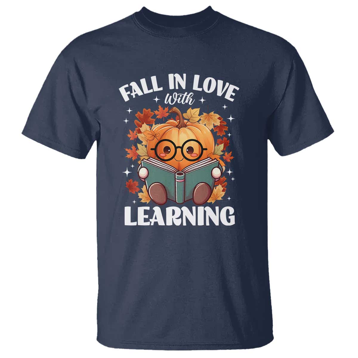 Funny Teacher T Shirt Fall In Love With Learning Autumn Pumpkin Reading Thanksgiving Pumpkin - Wonder Print Shop