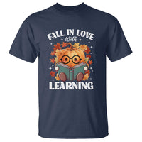 Funny Teacher T Shirt Fall In Love With Learning Autumn Pumpkin Reading Thanksgiving Pumpkin - Wonder Print Shop