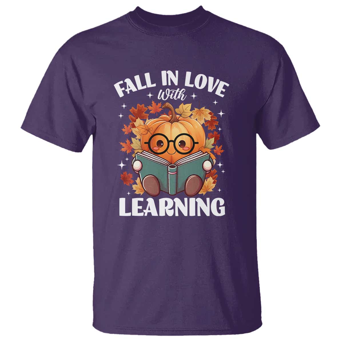 Funny Teacher T Shirt Fall In Love With Learning Autumn Pumpkin Reading Thanksgiving Pumpkin - Wonder Print Shop