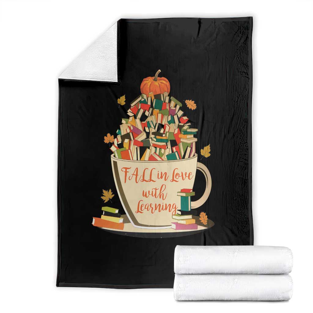 Funny Teacher Throw Blanket Fall In Love With Learning Autumn Pumpkin Reading Thanksgiving - Wonder Print Shop