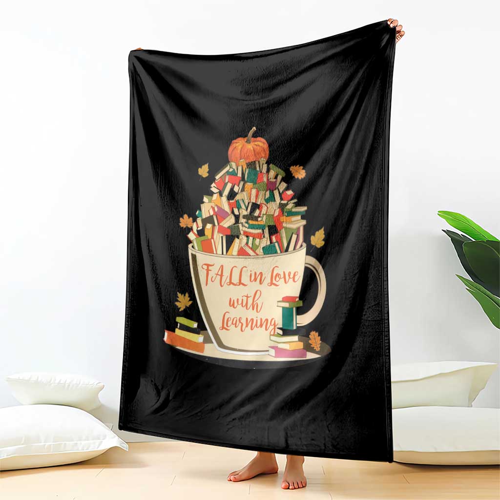 Funny Teacher Throw Blanket Fall In Love With Learning Autumn Pumpkin Reading Thanksgiving - Wonder Print Shop