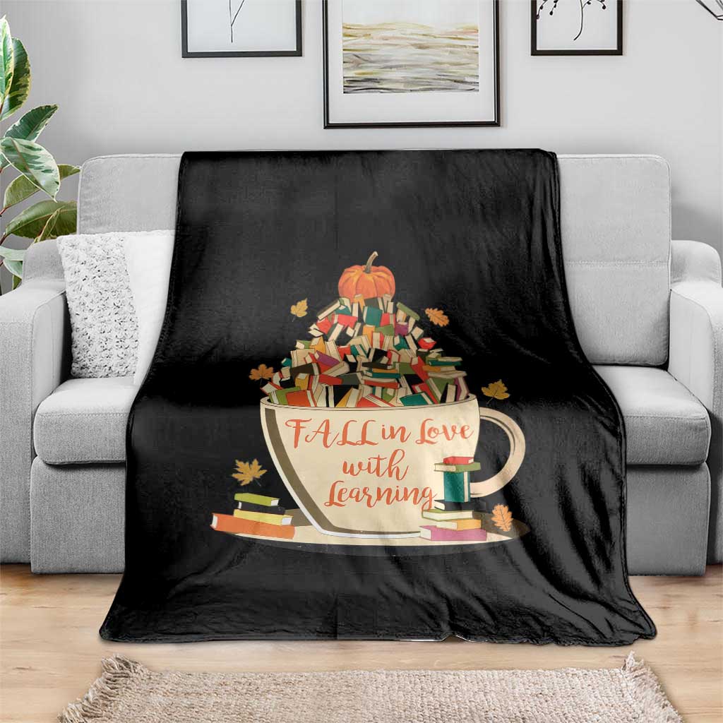 Funny Teacher Throw Blanket Fall In Love With Learning Autumn Pumpkin Reading Thanksgiving - Wonder Print Shop