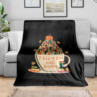 Funny Teacher Throw Blanket Fall In Love With Learning Autumn Pumpkin Reading Thanksgiving - Wonder Print Shop