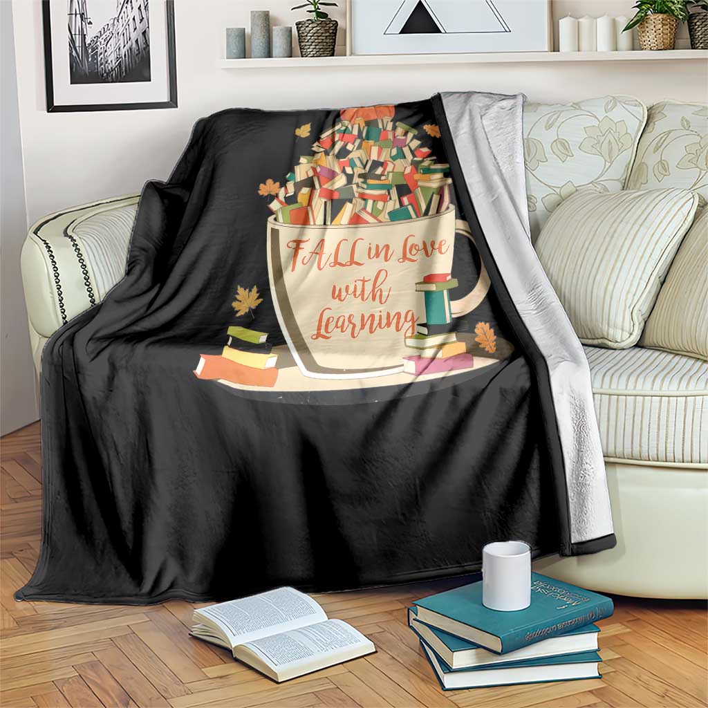 Funny Teacher Throw Blanket Fall In Love With Learning Autumn Pumpkin Reading Thanksgiving - Wonder Print Shop