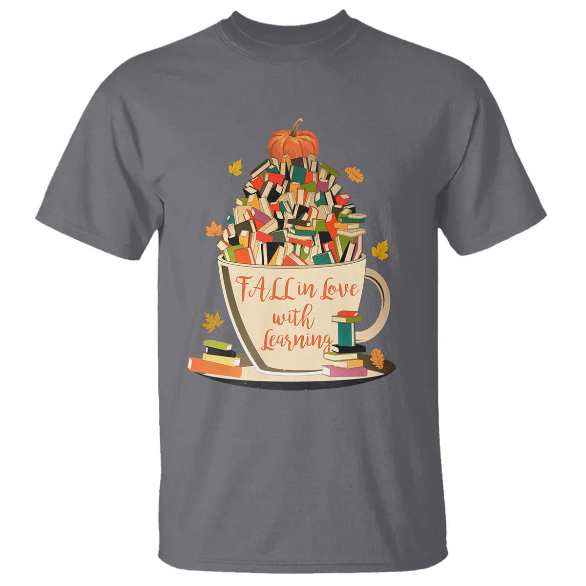 Funny Teacher T Shirt Fall In Love With Learning Autumn Pumpkin Reading Thanksgiving - Wonder Print Shop