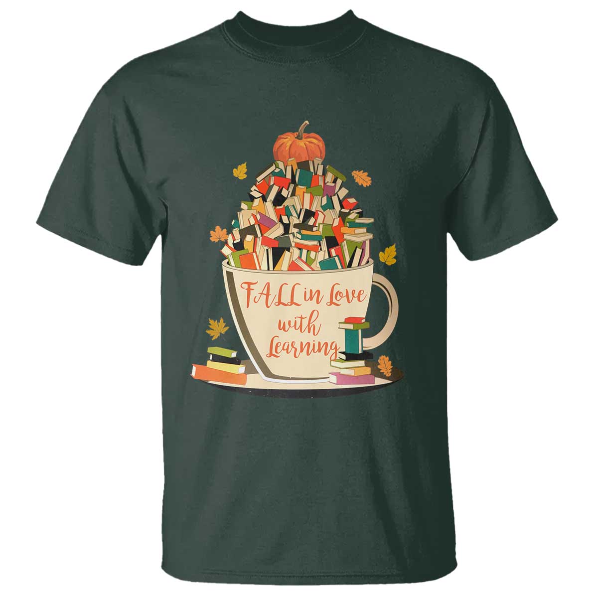 Funny Teacher T Shirt Fall In Love With Learning Autumn Pumpkin Reading Thanksgiving - Wonder Print Shop