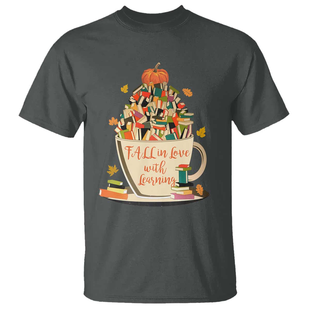 Funny Teacher T Shirt Fall In Love With Learning Autumn Pumpkin Reading Thanksgiving - Wonder Print Shop
