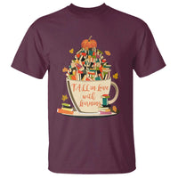 Funny Teacher T Shirt Fall In Love With Learning Autumn Pumpkin Reading Thanksgiving - Wonder Print Shop