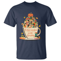 Funny Teacher T Shirt Fall In Love With Learning Autumn Pumpkin Reading Thanksgiving - Wonder Print Shop