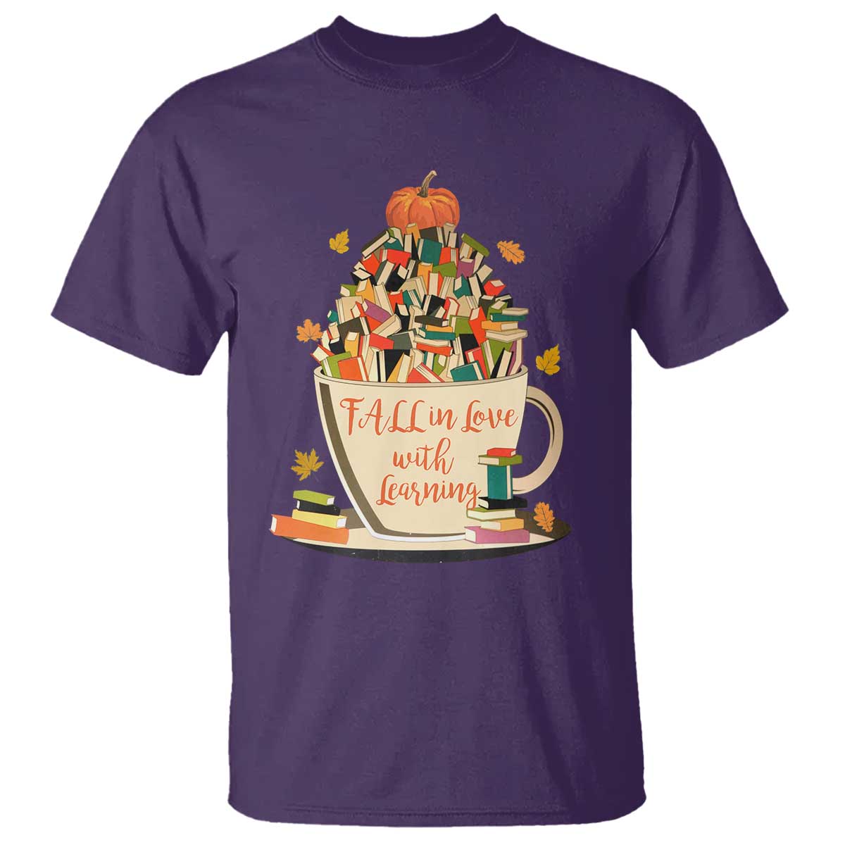 Funny Teacher T Shirt Fall In Love With Learning Autumn Pumpkin Reading Thanksgiving - Wonder Print Shop